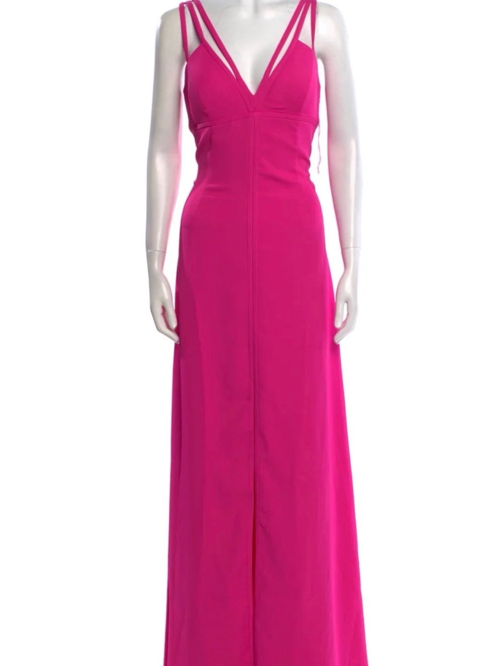 Aidan Mattox Bright Fuchsia Double-Strap V-Neck Maxi Dress